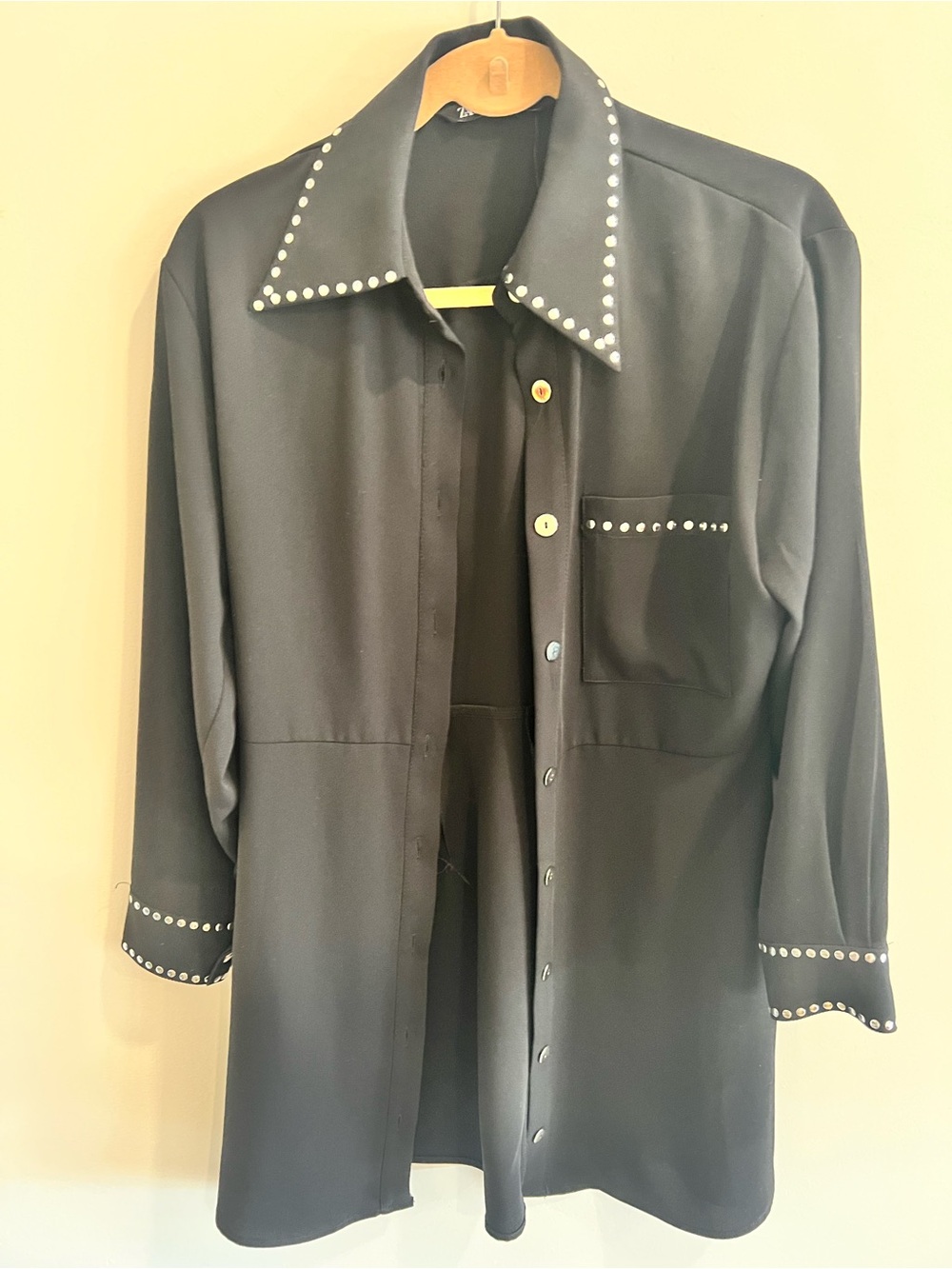 Zara Black Studded Button-Up Shirt Dress
